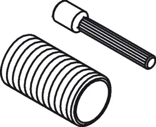 Set aus Gewindehülsen und einem gerippten Metallstift, geeignet für Befestigungen und Anwendungen, die mit Axor-Produkten kompatibel sind.